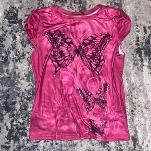 Y2K pink  butterfly babytee mcbling